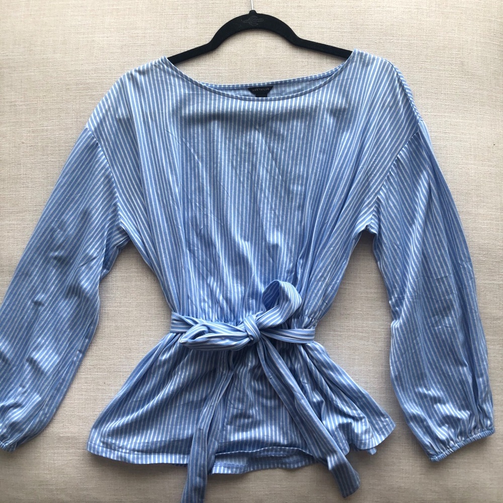 Ann Taylor Blue and White Stripe Blouse